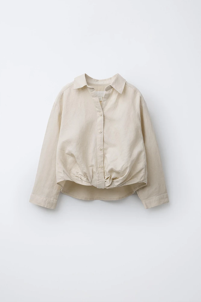 LINEN-BLEND GATHERED SHIRT