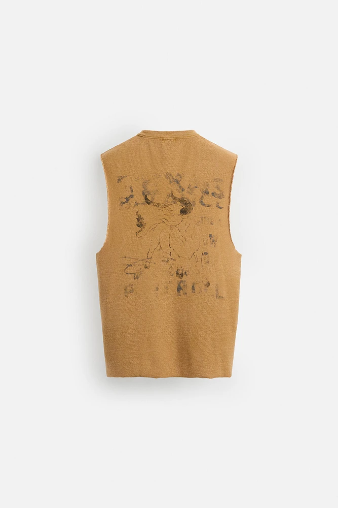 WASHED KNIT PRINT T-SHIRT