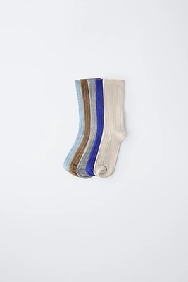 LOT DE CINQ PAIRES CHAUSSETTES MONTANTES CÔTELÉES