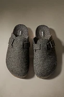 BUCKLED FELT MULE CLOG SLIPPERS