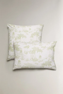 TOILE DE JOUY SATEEN PILLOWCASE WITH PALM TREES