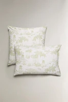 TOILE DE JOUY SATEEN PILLOWCASE WITH PALM TREES
