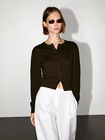 Knit cardigan with rhinestone button detail