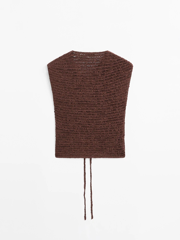 Cotton blend crochet waistcoat with tie detail