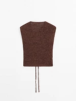 Cotton blend crochet waistcoat with tie detail