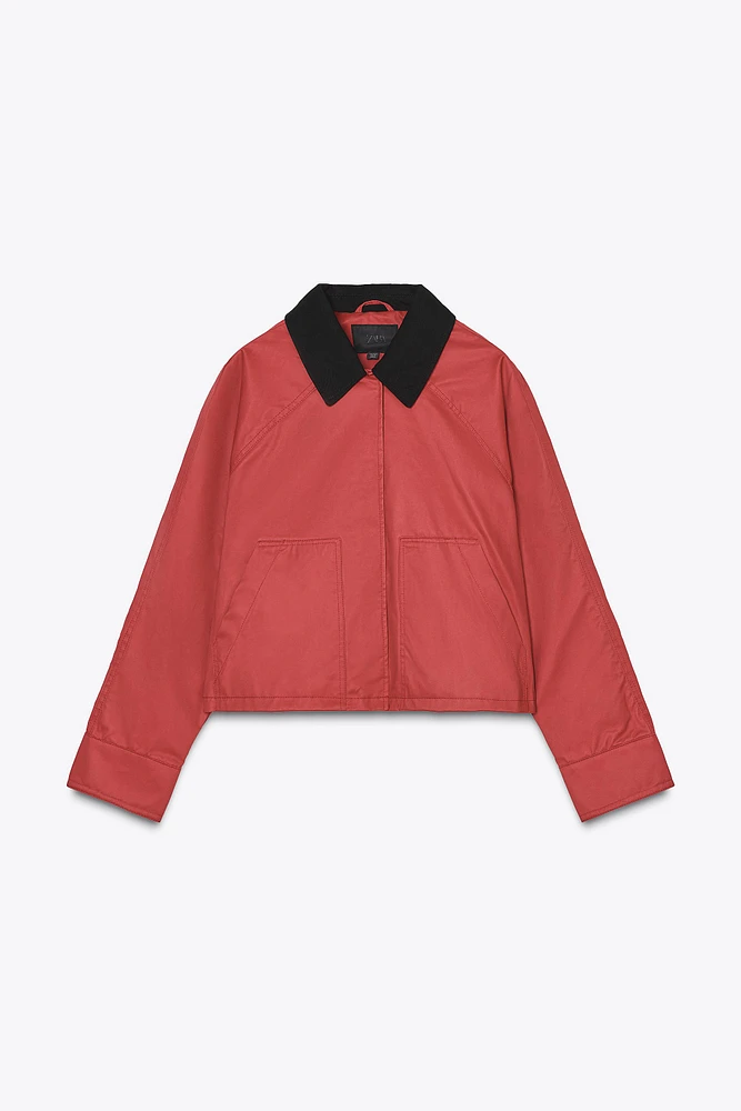 WAXED JACKET WITH CONTRASTING COLLAR