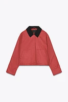 WAXED JACKET WITH CONTRASTING COLLAR