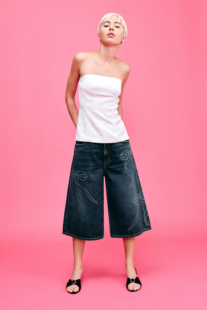 STRAPLESS SATIN EFFECT TOP