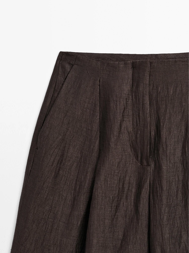 Pantalon à pinces fluide en lin mélangé