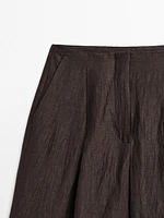 Pantalon à pinces fluide en lin mélangé