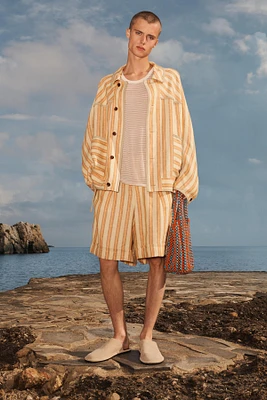 LIMITED EDITION STRIPED LINEN BERMUDA SHORTS