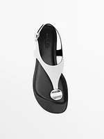 Flat leather sandals with embellished detail