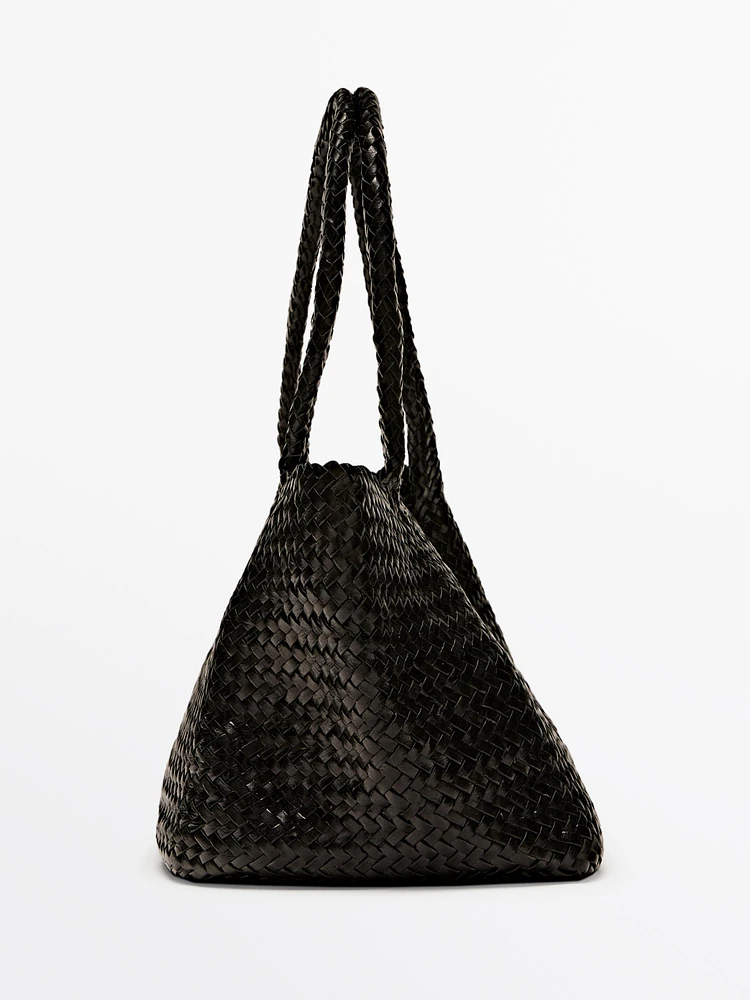 Sac tote tressé moyen format en cuir nappa