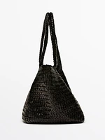 Sac tote tressé moyen format en cuir nappa