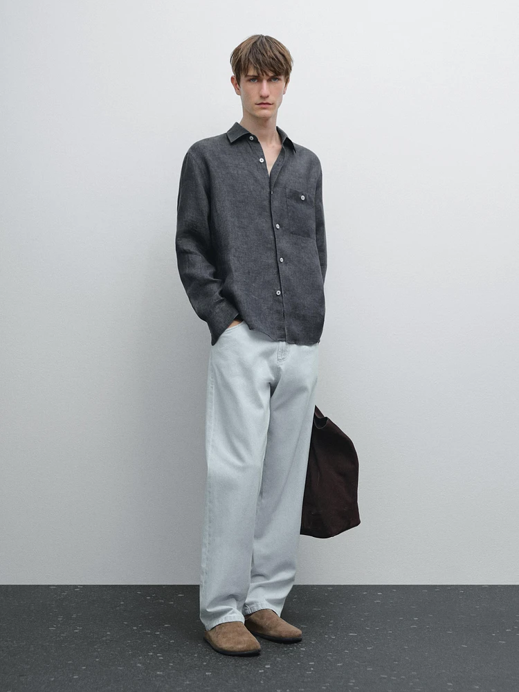 Regular fit faded linen overshirt