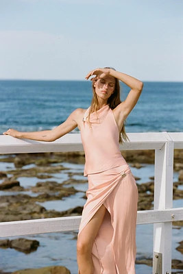 SATIN MIDI SKIRT WITH GOLD APPLIQUÉ