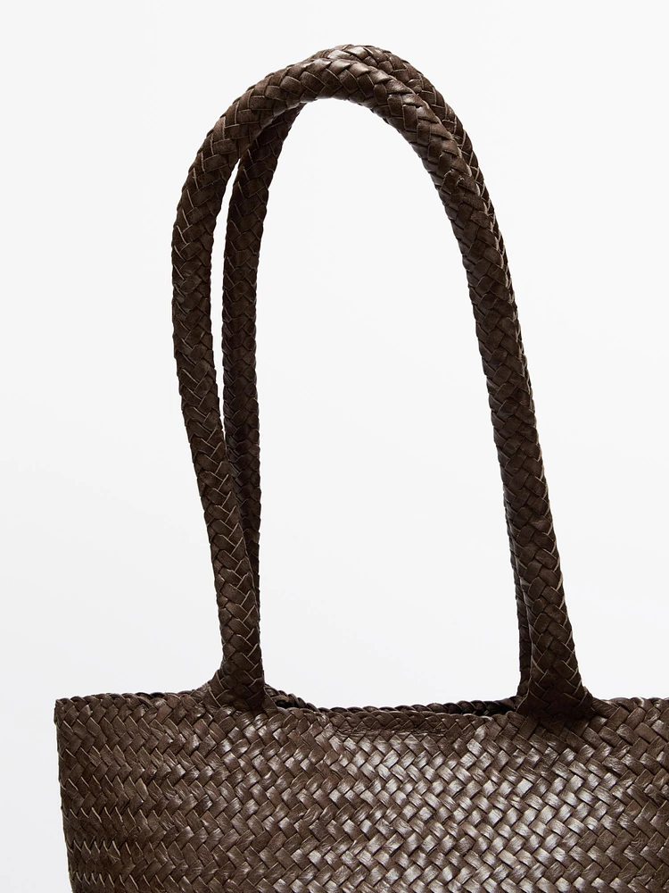 Tote bag moyen format tressé en cuir nappa
