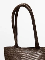 Tote bag moyen format tressé en cuir nappa