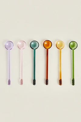PACK OF MULTICOLORED BOROSILICATE GLASS SPOONS (PACK OF 6)