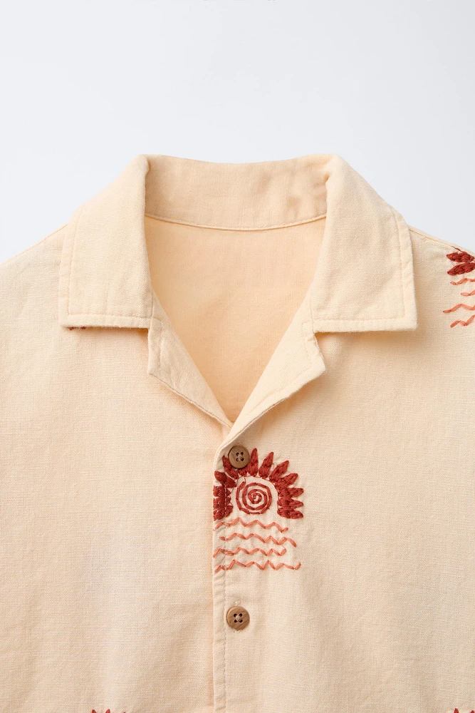 LINEN BLEND EMBROIDERED SUN SHIRT