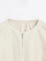 Frayed linen and silk bomber jacket