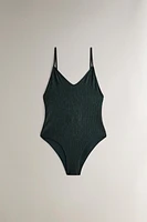 SMOCKED FABRIC BEACH SWIMSUIT