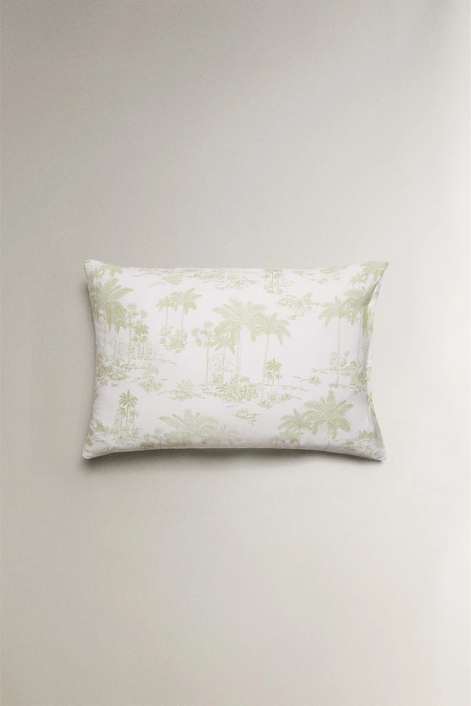 TOILE DE JOUY SATEEN PILLOWCASE WITH PALM TREES