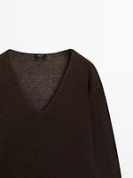Pull en maille à col V 100 % lin