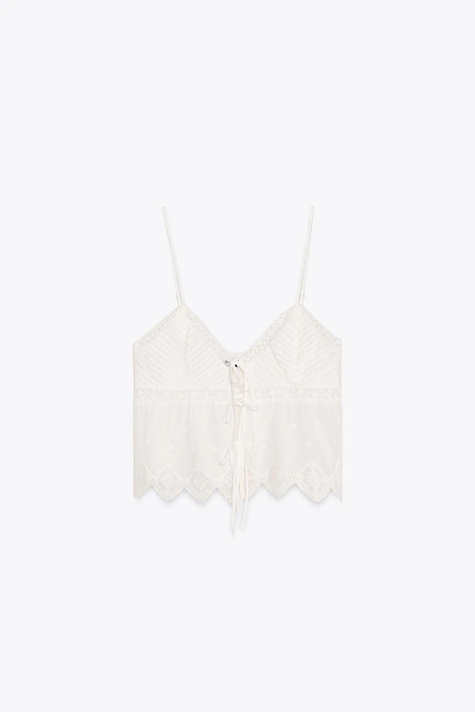 EMBROIDERED STRAPPY TOP