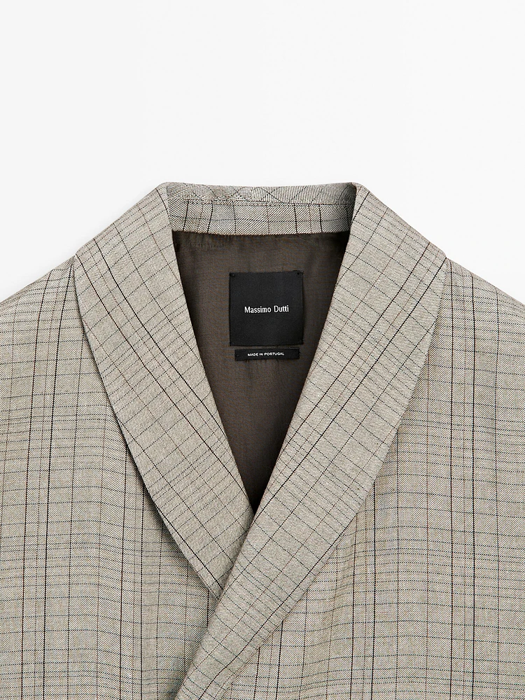 Check print shawl collar blazer