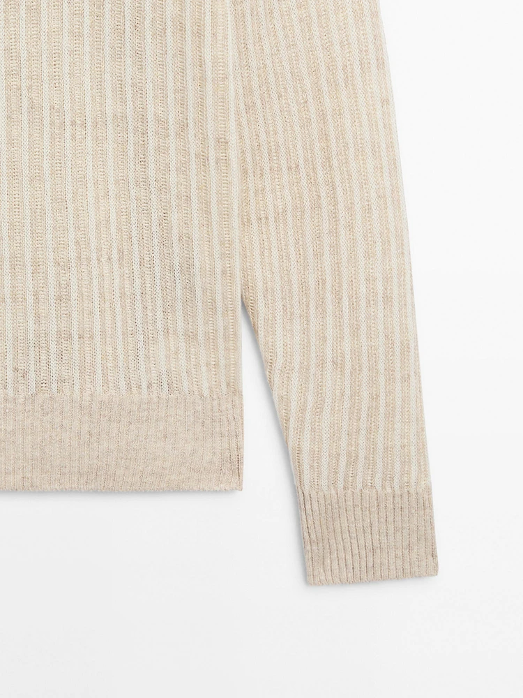 Pull 100 % lin à col rond et bord-côte
