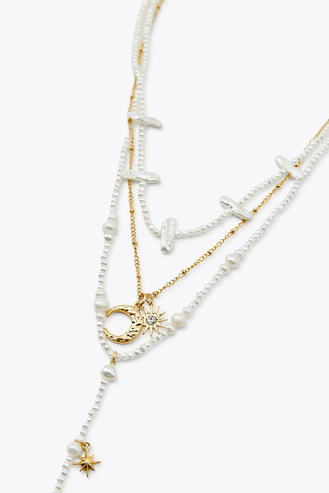 3-PACK PEARL SUN MOON NECKLACES