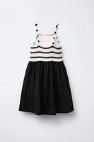 CONTRASTING CROCHET KNIT DRESS