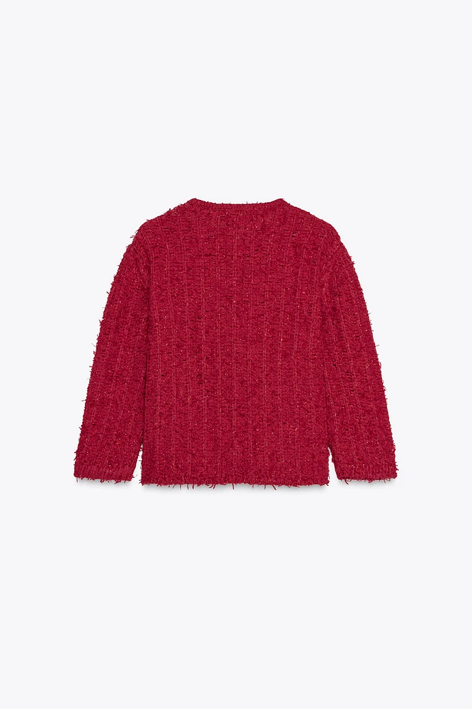 KNIT CARDIGAN WITH ELBOW-LENGTH SLEEVES