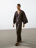 Pantalon à pinces fluide en lin mélangé