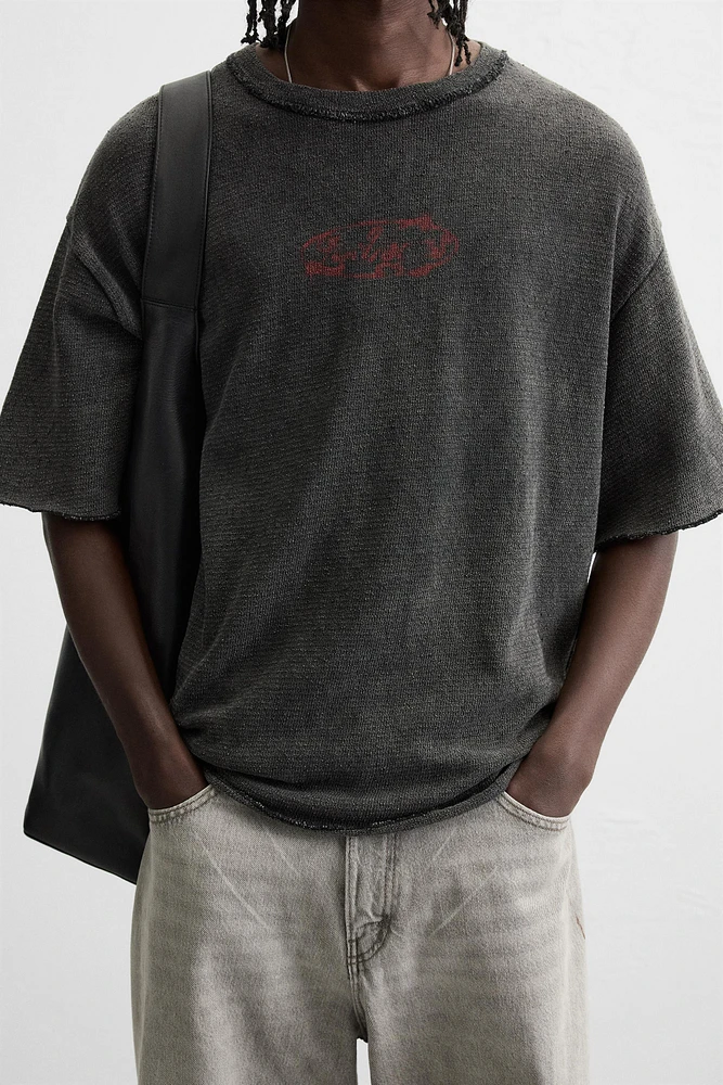 WASHED KNIT PRINT T-SHIRT