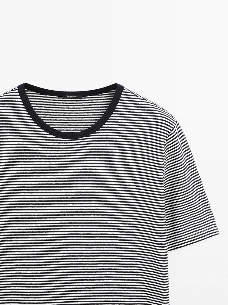 Striped linen and cotton T-shirt