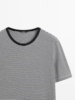 Striped linen and cotton T-shirt
