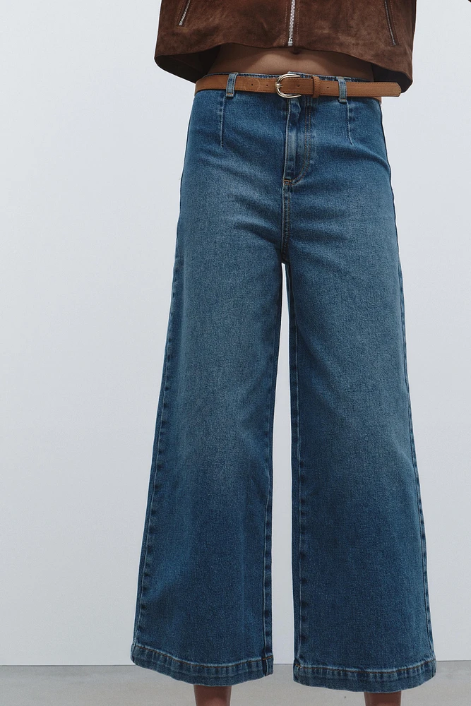 Z1975 BELTED HIGH RISE CROPPED WIDE LEG JEANS