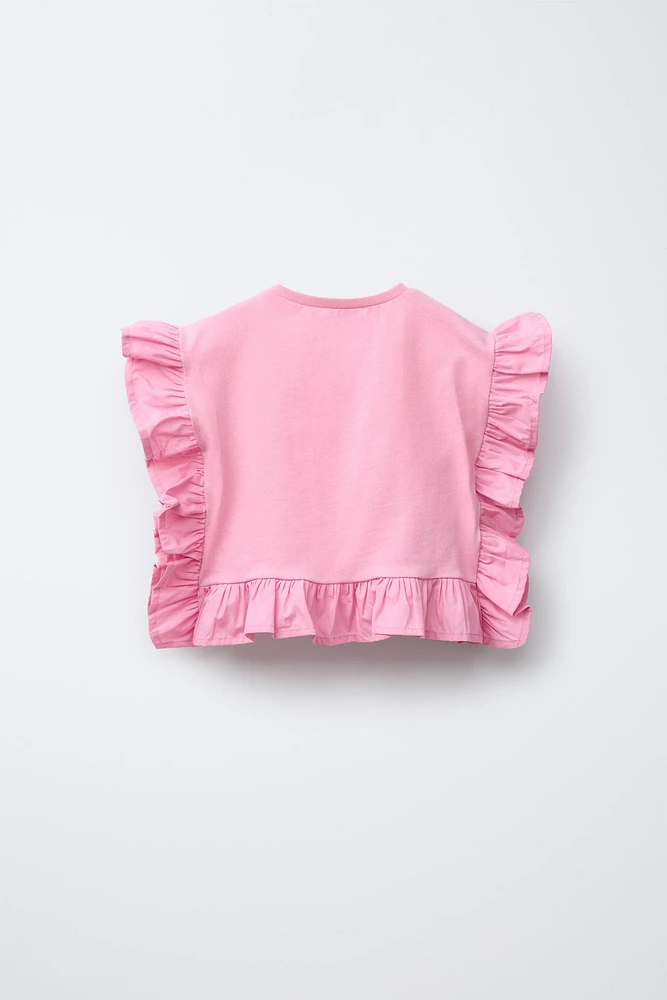 POPLIN RUFFLE MIXED T-SHIRT
