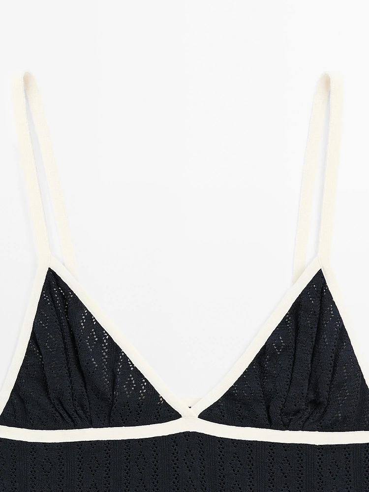 Pointelle knit triangle top