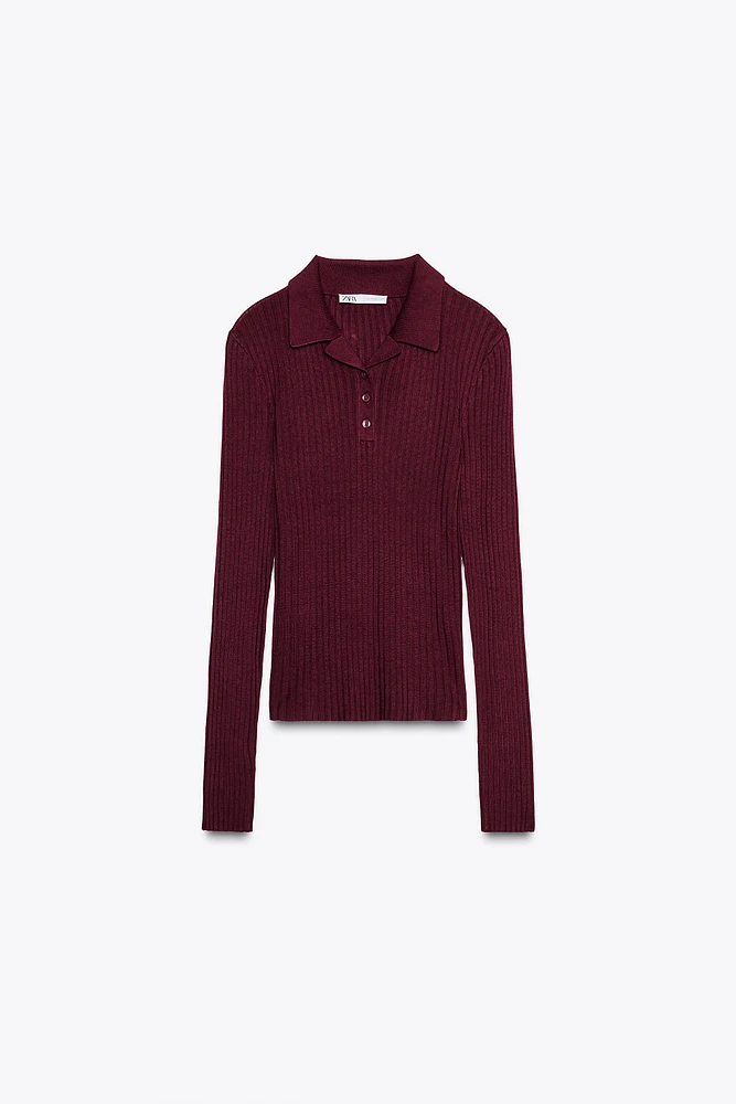 PULL POLO EN MAILLE CÔTELÉE