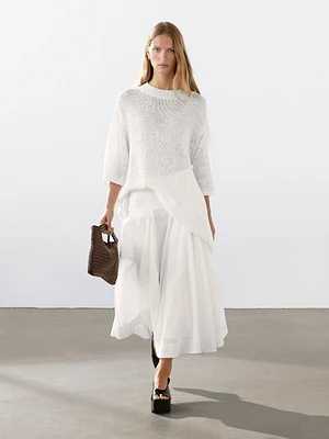Short sleeve linen knit sweater