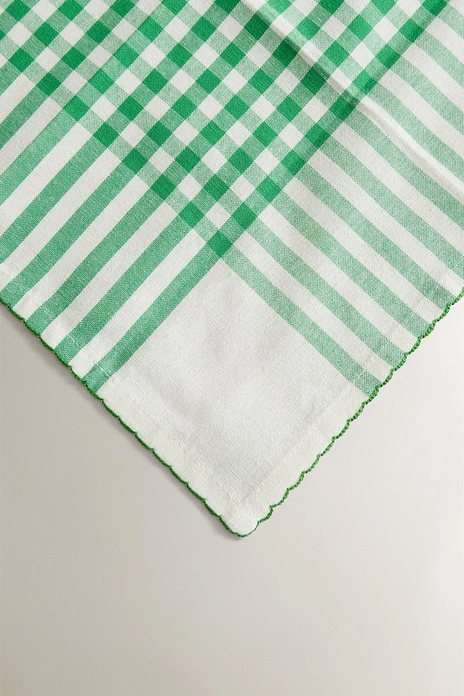 SET OF CHECK DYED COTTON NAPKINS