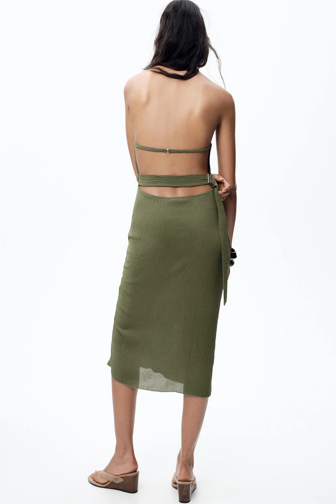 TEXTURED HALTER DRESS
