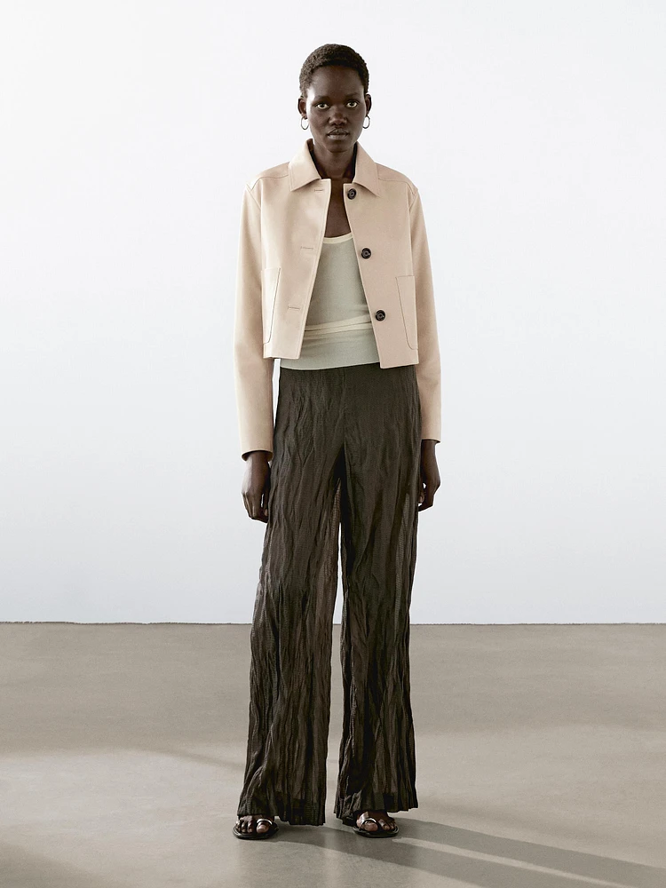 Veste courte en cuir nappa