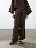 Pantalon à pinces fluide en lin mélangé