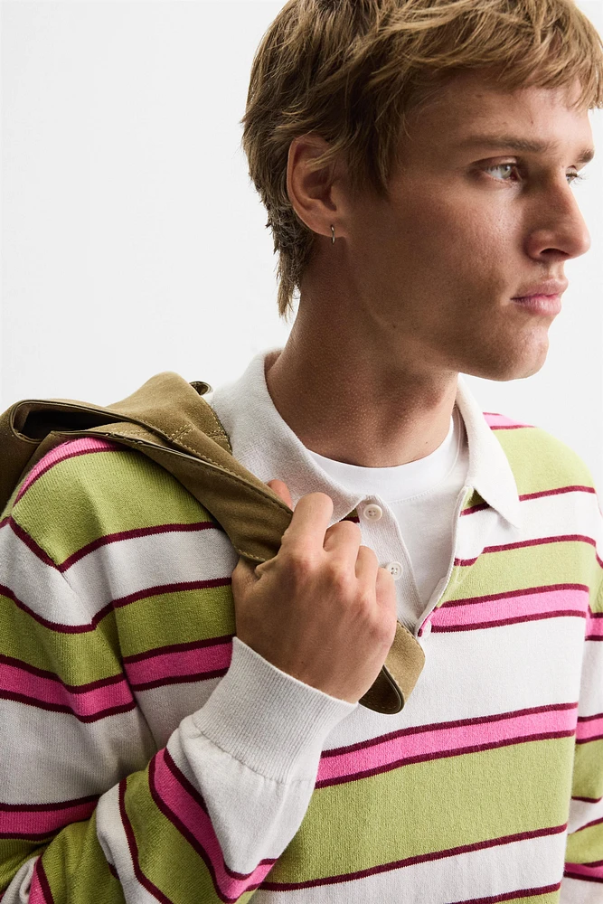 STRIPED KNIT POLO SHIRT