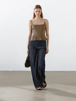 Flowing strappy linen blend top