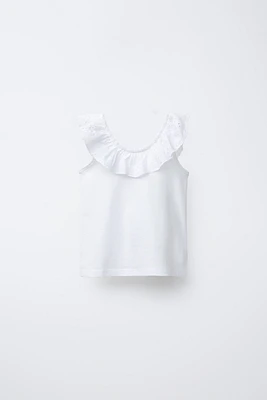 SWISS EMBROIDERED RUFFLE TOP